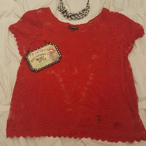 EXPRESS• Red lace blouse• XS
